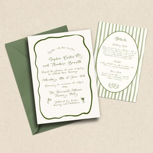 Plantilla de invitación de boda caprichosa / Tarjeta de invitación y detalles romántica de estilo italiano dibujada a mano / Ilustración manuscrita divertida / Imprimible