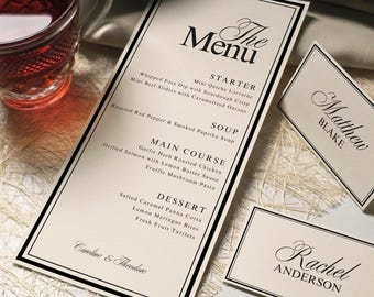Old Money Wedding Menu Card Template, Elegant Menu And Place Card, Vintage Dinner Menu and Thank You Card, Instant Download, Printable OM01