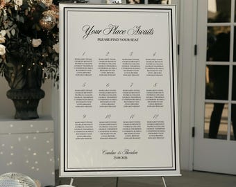 Old Money Wedding Seating Chart & Table Number, Elegant Seating Arrangement Plan Template, Canva Editable, Printable