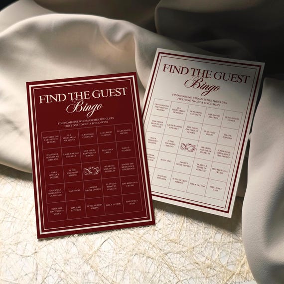 Wedding Find the Guest Bingo, Printable Icebreaker Table Games for Guests, Fun Reception Activity, Editable Bridal Shower Game OM01