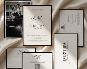 Timeless Wedding Invitation Suite Template, Elegant Old Money Invitation Set with RSVP Card, Vintage Wedding Invite, Instant Download | Lia
