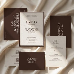 Luxury Old Money Chocolate Brown Wedding Invitation Suite Template, Elegant Espresso Invite Set, Timeless Wedding, Instant Download