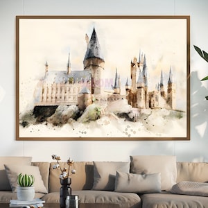 Arte della scuola di Harry, decorazioni da parete per la casa della scuola di magia, mappa del mondo di Harry, stampa su tela del film, arte da parete del mondo magico, regalo per fan, tela di Harry 205