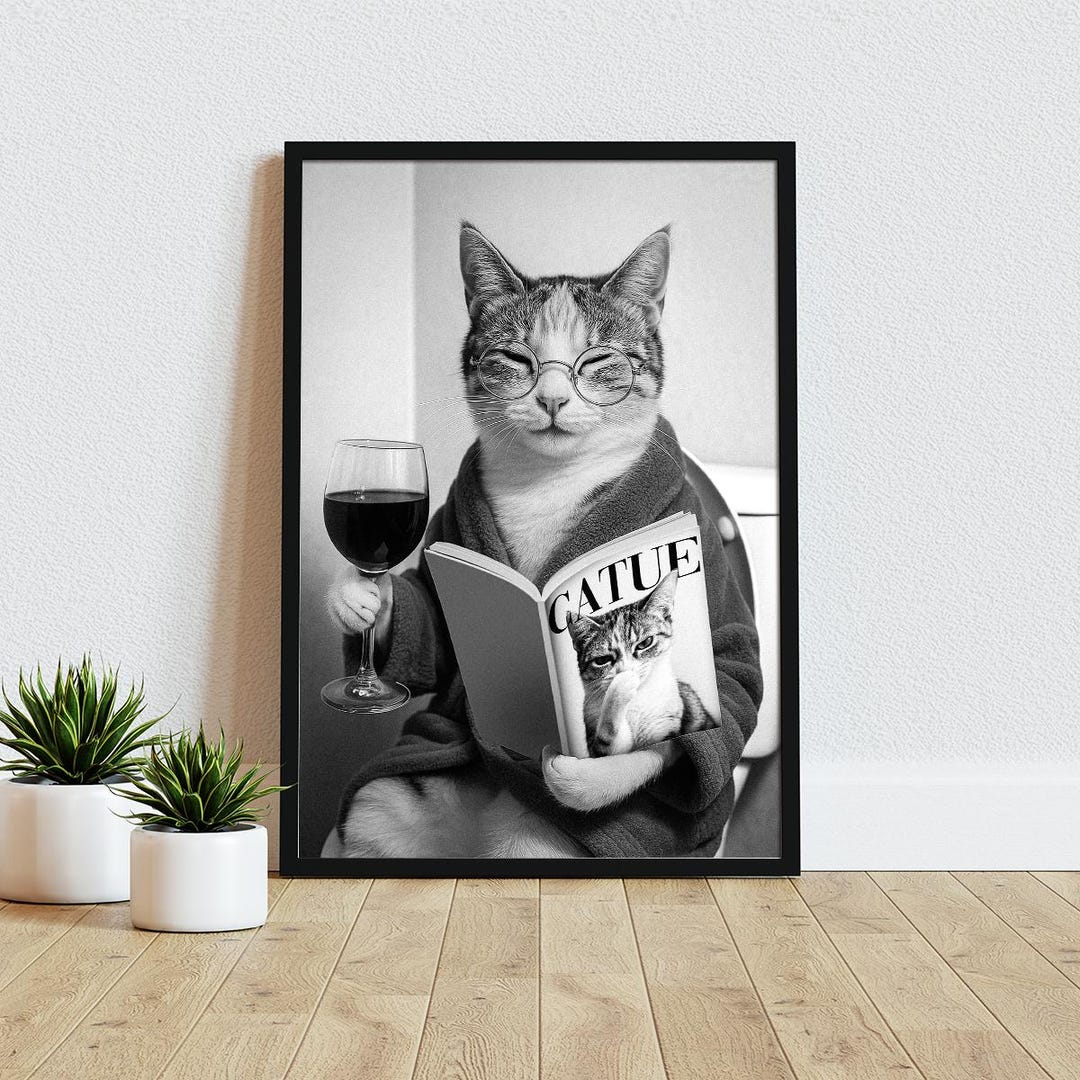 Funny Cat Bathroom Print: Toilet Wall Art Poster - Etsy