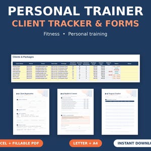 Kundenverwaltung für Personal Trainer & Anmeldeformulare, Paketverwaltung für Fitnesscoaches, Fortschrittsverfolgung, ausfüllbares PDF, Excel, Google Sheets