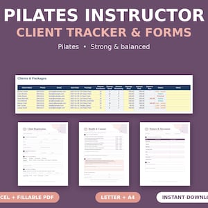Pilates Instructor Client Tracker & Intake Forms, Pilates Studio Package Tracker, Posture Assessment, Fillable PDF, Excel Google Sheets