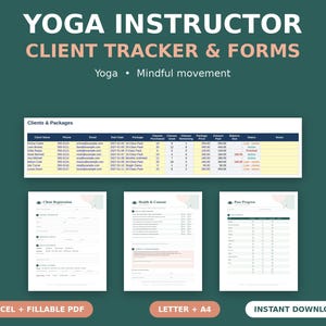 Yoga Instructor Client Tracker & Intake Forms, Yoga Studio Package Tracker, Health Questionnaire, Fillable PDF, Excel Google Sheets