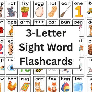 Flashcards-mots à vue de 3 lettres | Vocabulaire pour la maternelle et la maternelle | Niveau de lecture Maternelle | Mots préscolaires avec images | Lecteurs avec une longueur d'avance