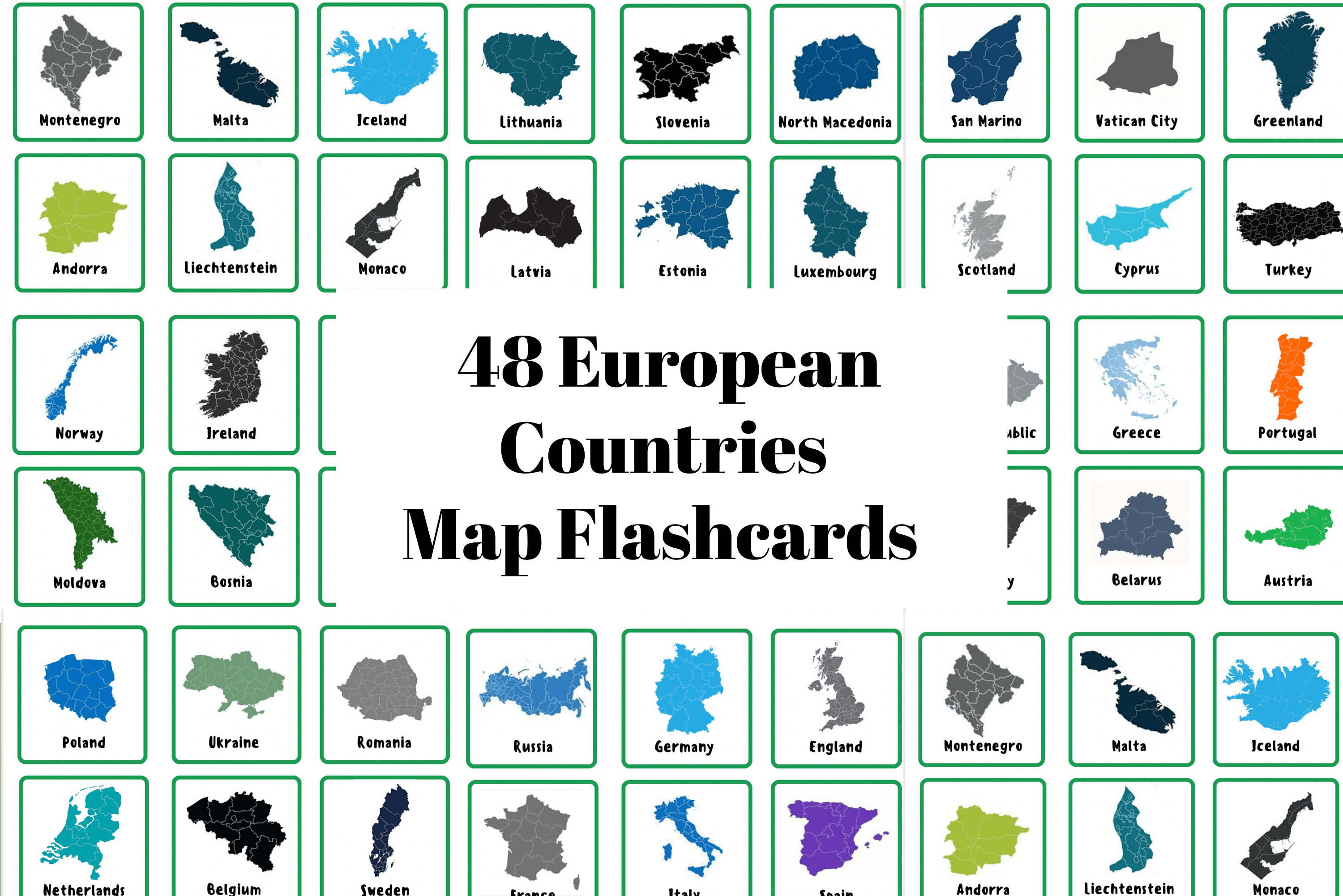 European Country Vector Map Flashcards | Geography | Learn the European Countries| Elementary & Middle School | Summer Learning Supplement