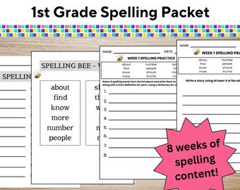 1st Grade Spelling Practice | Worksheets & Flashcards for 1st Graders (Digital Download, Ready to Print)