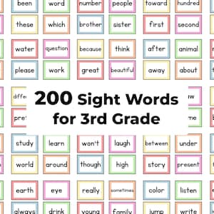 200 tarjetas didácticas de palabras visuales de tercer grado / Vocabulario de tercer grado / Ortografía y palabras visuales de tercer grado / Tarjetas didácticas de tercer grado / Palabras de tercer grado