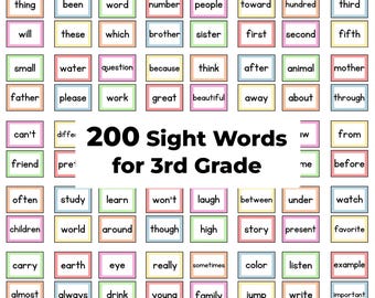 200 tarjetas didácticas de palabras visuales de tercer grado / Vocabulario de tercer grado / Ortografía y palabras visuales de tercer grado / Tarjetas didácticas de tercer grado / Palabras de tercer grado