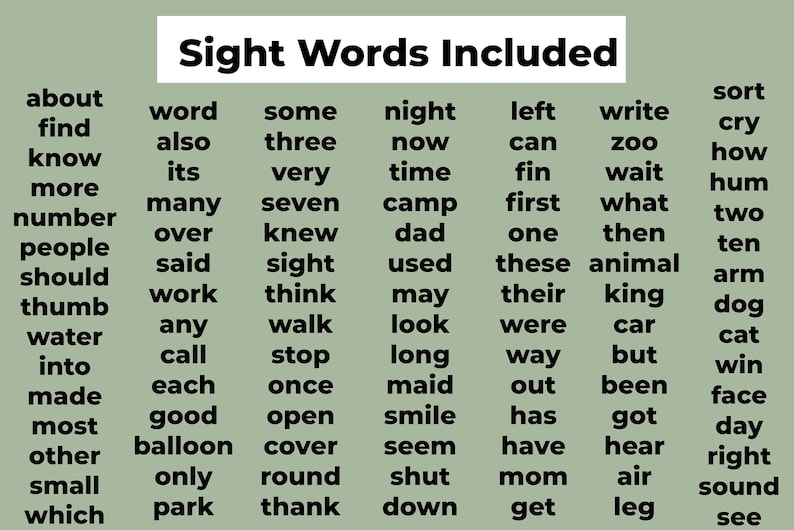 all 100 sight words included in this pack of flashcards
