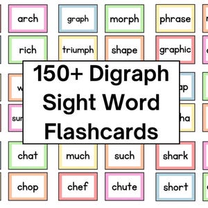 Digraph-vizierwoorden voor klassen K-6 | Logopedie-flashcards | Woordoefening digraph | Diagraafwoorden waarmee leerlingen spreuken kunnen oefenen