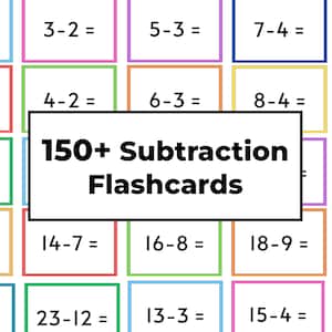 150+ Flashcards voor aftrekken | Wiskunde 1e klas | Wiskunde 2e leerjaar | Flash-kaarten aftrekken | Basisprincipes van wiskundeoefeningen, digitale download