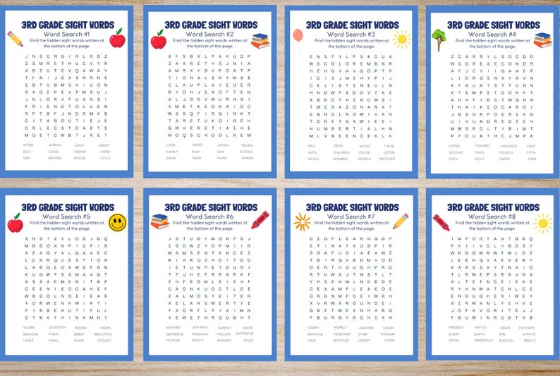 3rd Grade Sight Words-word Search Worksheets | Word Searches for Third ...