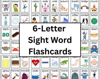 6-Letter Sight Word Flashcards | Pre-K Kindergarten 1st Grade, Ready for Printing (Digital Download)