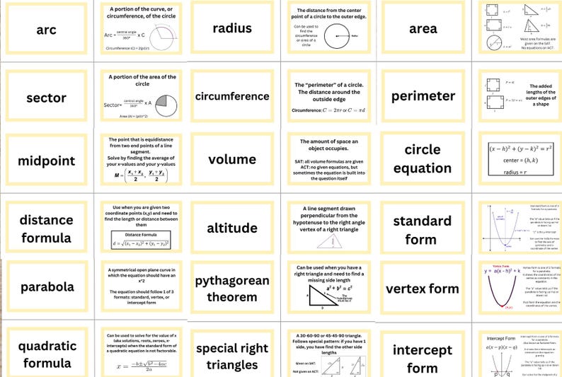 80+ SAT/ACT Math Vocab Flashcards | Improve Math Understanding Teens