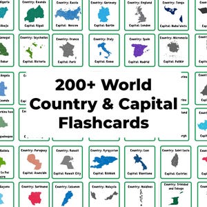 Flashcards de Capitais do Mundo | Flashcards de Países e Capitais | Folha de Exercícios sobre Capitais do Mundo | Capitais da Europa, América do Sul, Ásia