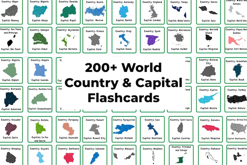 World Capitals Flashcards Countries And Capitals Flash Cards