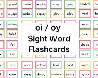 oi oy Sight Word Flashcards | Speech therapy flashcards grades K-4 | 2nd 3rd 4th grade sight words | Words with oy, oi | Sight Word vocab