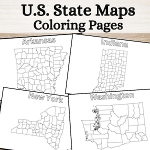 Páginas para colorir de mapas dos estados dos EUA | Bandeiras para colorir | Folhas para colorir de mapas estaduais | Colorir estados americanos | Atividade de colorir para enriquecimento de verão