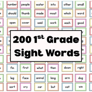 May include: An educational chart with 200 first-grade sight words. Each word is in a box with a coloured border. The chart includes words such as "the", "and", "a", and "is", designed for early literacy. Measurements are not applicable.