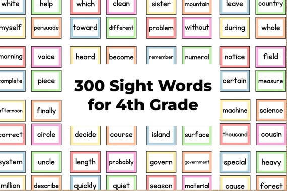 300 4th grade Sight Word Flashcards | Fourth Grade Vocab | Reading level fourth grade | Learn Sight Words | Reading Skills for 4th Graders