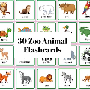 Flashcards-mots pour voir les animaux de zoo | Jardin d'enfants, école primaire | Supplément d'apprentissage d'été | Lecture de mots à vue en 1re et 2e années