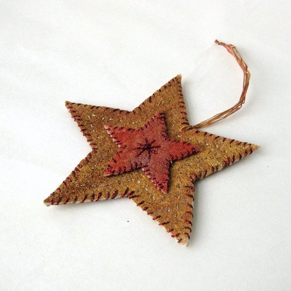 Ornament star felted country style embroidered Christmas