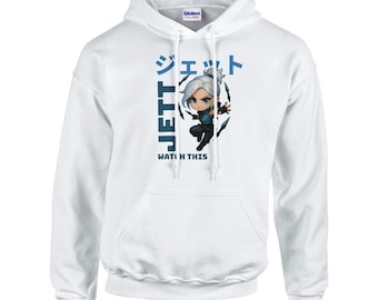 Sudadera con capucha Jett Valorant, unisex, ropa para gamers, regalo de ropa