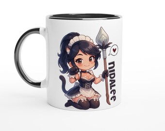 Nidalee League of Legends Coffee Mug, French Maid Chibi Fanart Cup