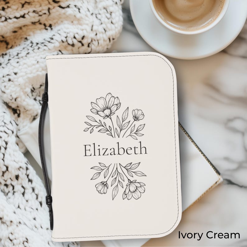 Personalized Bible Cover, Floral Custom Bible Case with Handle for Christian Mom, Wildflower Monogram Notebook Case Faith Jesus Gift for Mom