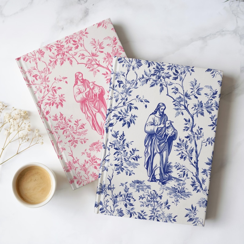 Personlig bönejournal med Jesus och det förlorade lammet, kokett kristen fransk toile-anteckningsbok, present till ny troende, trospresent till mamma och dotter bild 2