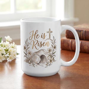 Han är uppstånden mugg kristen påskkaffekopp: Tom grav uppståndelsemugg, religiös påskgåva, Jesus tro dricksglas för mamma