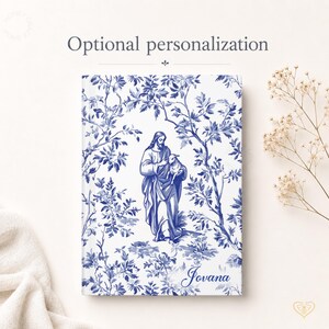 Personlig bönejournal med Jesus och det förlorade lammet, kokett kristen fransk toile-anteckningsbok, present till ny troende, trospresent till mamma och dotter Blue Toile