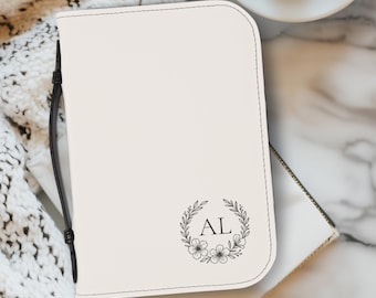 Housse de bible monogramme, étui de bible personnalisé floral pour femmes chrétiennes, porte-bible minimaliste, cadeaux de Jésus pour maman étui à fermeture éclair protecteur de bible