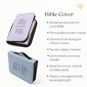 Personal Bible Cover, Floral Custom Bible Case with Handle for Christian Mom, Notebook Zipper Bible Case for Women, Faith Jesus Gift for Mom image 4