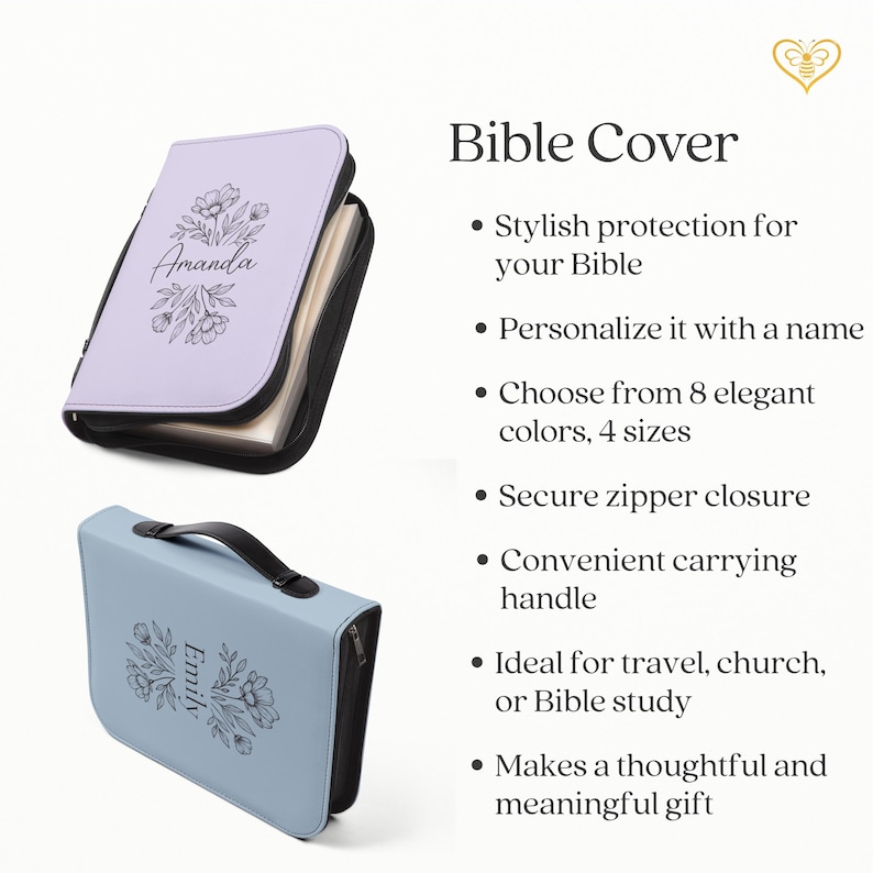 Personal Bible Cover, Floral Custom Bible Case with Handle for Christian Mom, Notebook Zipper Bible Case for Women, Faith Jesus Gift for Mom image 4