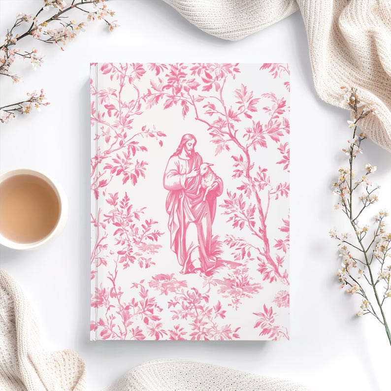 Jesus and Lost Lamb Blue Toile Journal, Christian French Toile Notebook, New Believer Gift, Toile de Jouy Faith Gift for Mom