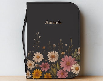Funda personalizada para Biblia con estampado floral y asa, estuche para Biblia con cremallera y diseño de margaritas, regalo cristiano personalizado para mujeres y niñas, bolsa para Biblia con flores para mamá.