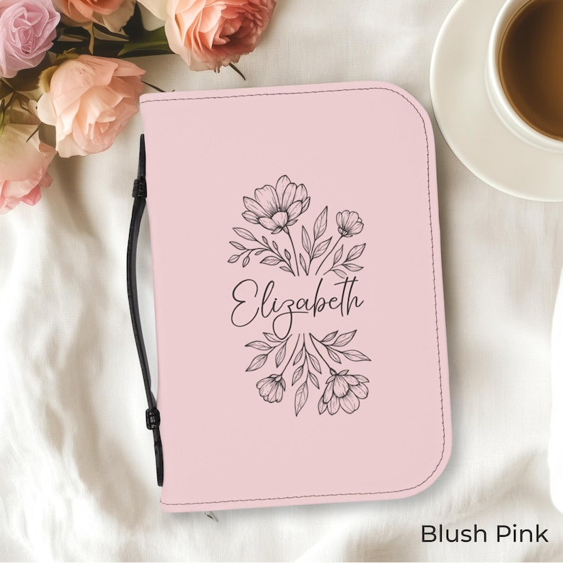 Personalized Bible Cover, Floral Custom Bible Case with Handle for Christian Mom, Wildflower Monogram Notebook Case Faith Jesus Gift for Mom