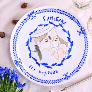 Custom Handpainted Couple Portrait Plate, Wedding Ceramic Keepsake Gift, Personalized Anniversary or Memorial Platter