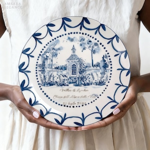 Custom House Portrait Ceramic Plate – Personalized Keepsake Platter, Hand-Painted, Wedding Anniversary, Family Home, Mother'S Day Gifts