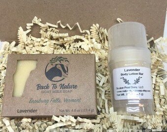 Set de regalo de jabón de leche de cabra con lavanda y barra de loción sólida, regalo para el Día de la Madre, regalo para enfermeras, regalo para amigas o compañeras de trabajo.