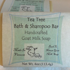 Tea Tree Goat Milk Bath & Shampoo Bar, made with essential oils. Artisan soap, cold process soap handmade full of lather image 4