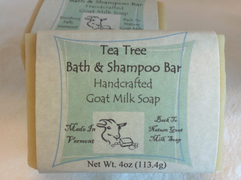 Tea Tree Goat Milk Bath & Shampoo Bar, made with essential oils. Artisan soap, cold process soap handmade full of lather image 4