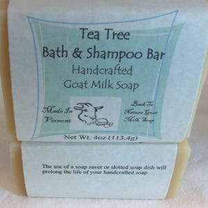 Tea Tree Goat Milk Bath & Shampoo Bar, made with essential oils. Artisan soap, cold process soap handmade full of lather image 3