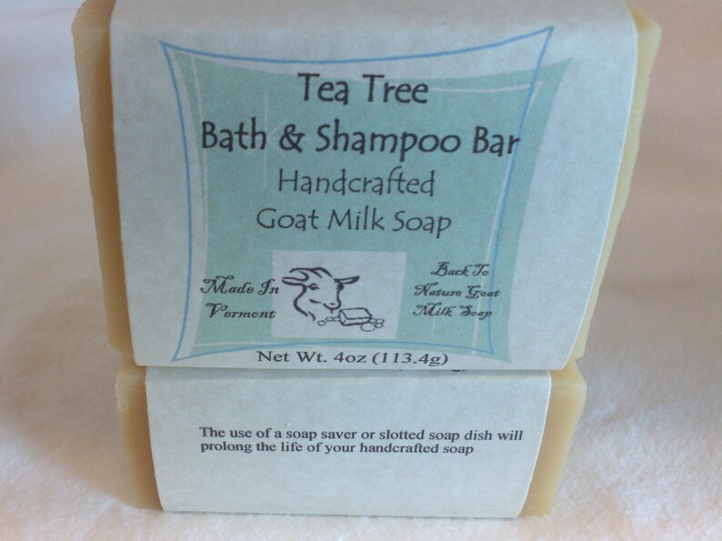 Tea Tree Goat Milk Bath & Shampoo Bar, made with essential oils. Artisan soap, cold process soap handmade full of lather image 3