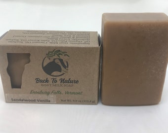 Sandalwood Vanilla Goat Milk Soap with added cocoa butter, Men's scented soap
